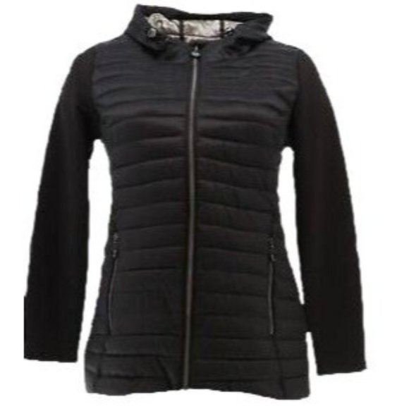 Laurier Hooded Puffer Jacket Soft Shell Slvs 711-446 Jet Black Small Petite - Picture 1 of 3